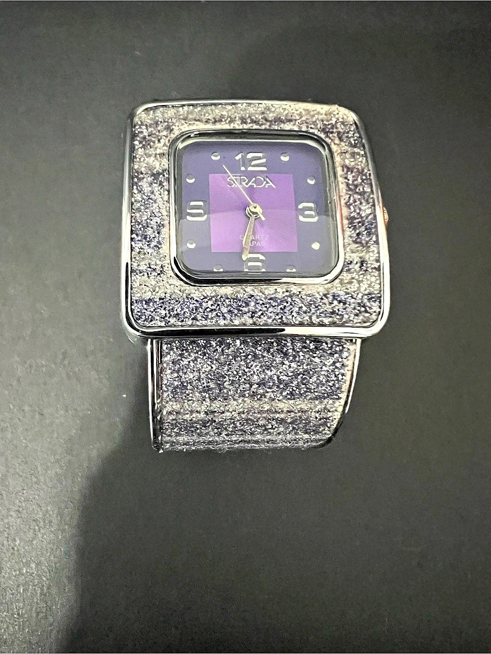 Strada Glitter Square Face Watch in Silver & Purple
